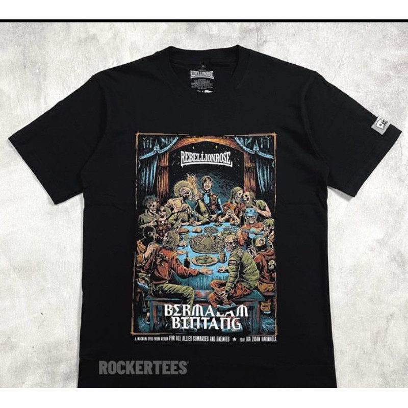 KAOS T-Shirt BAND REBELLIONROSE-BERMALAM BINTANG Bahan Tebal Cotton Combet 24s