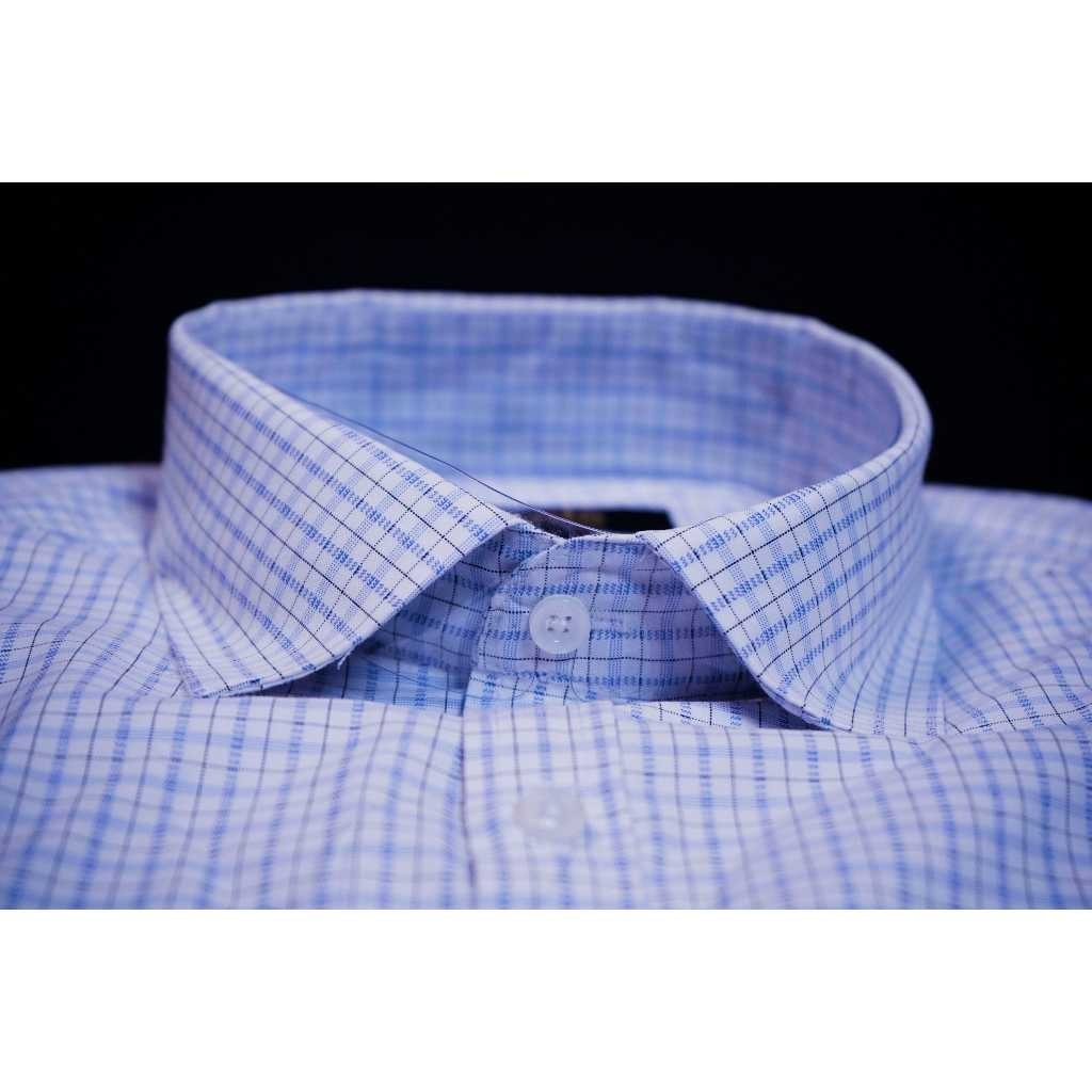 Kemeja Lengan Pendek Pria Reguler Fit Biru Muda Motif Patern Kotak Brand C*LE | Hem Pria Reguler