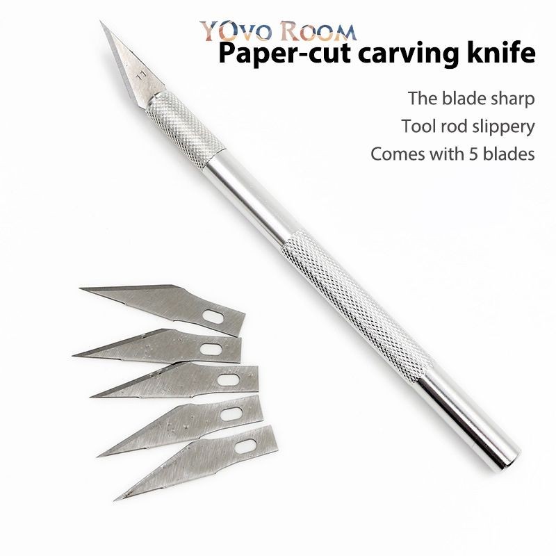 

Pisau Ukir Seni 5 isi Cutter Hobby Crafting Art Knife Metal Handle Blade Pisau Bonsai Sayat Ukir Pen Cutter Set YOvo