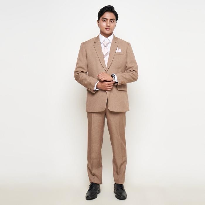 Setelan Jas Semi Wool Doff Jas Pengantin Formal dan Non Formal Lengan panjang Polos - Mocca stretch,