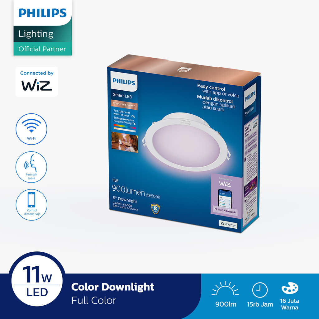 Philips Lampu Smart WiFi LED Downlight 11W D125 Color RGB