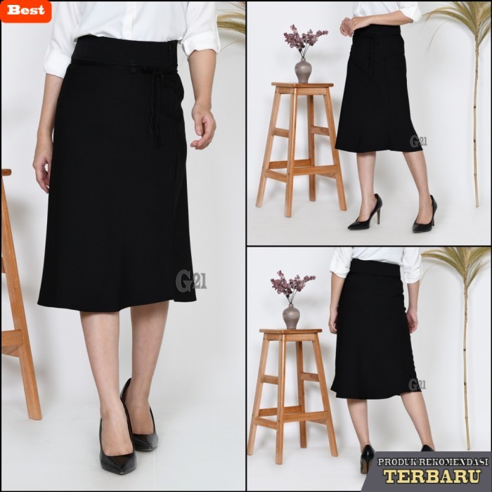 rok wanita kekinian Rok Kerja 7/8 Rok Kantor Pendek Rok A Line Rok Pendek Wanita Premium - Hitam, L