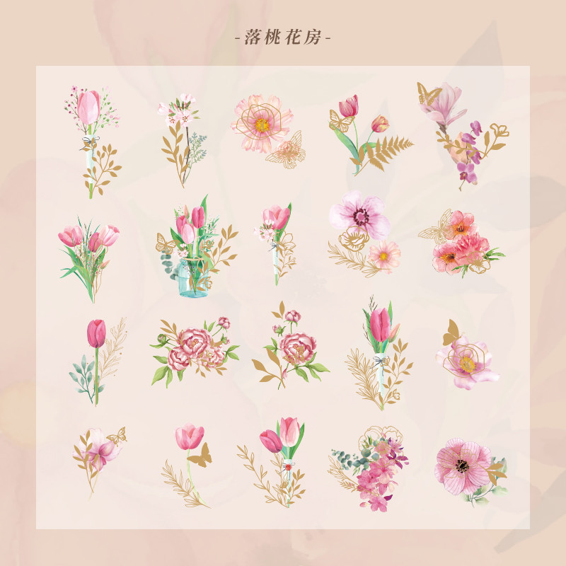 

40 Pcs /pack Colorful Peach Flower Waterproof Art Life Households Decoration Stickers
