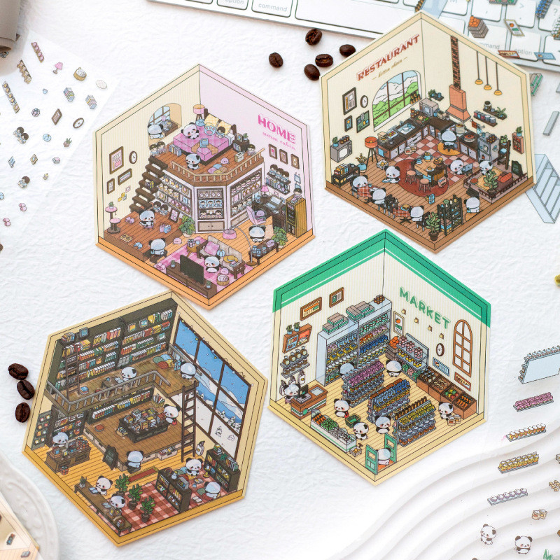 

Mr. Paper, 3D House Landscape Collage Decoration Material Cartoon Panda Sticker Pack,Creative Scrapbook Handmade Diary Stickers