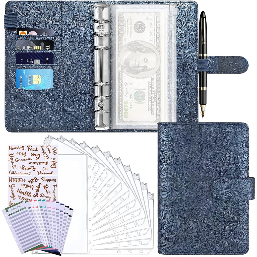 

NEW A6 Binder Budget Binder with Zipper Envelopes & Expense Budget Sheets,Money Saving Cash Envelope with 12pcs 6-Ring Pockets