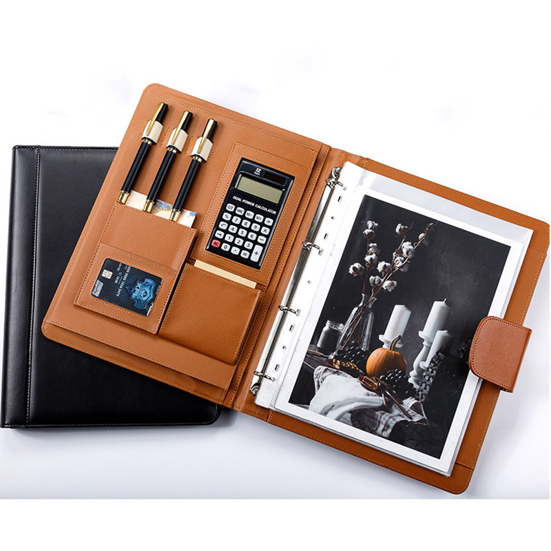 

A4 High Quality PU Leather Document Folder With Buckle And Binder Clips 802grams