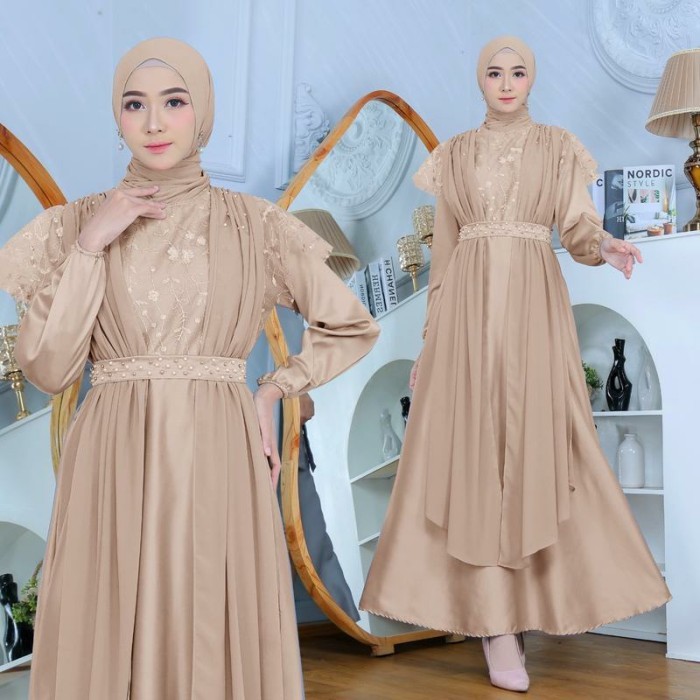 Gamis biru muda wanita  remaja bahan babydoll tile mutiara Jenna - DUSTY, M