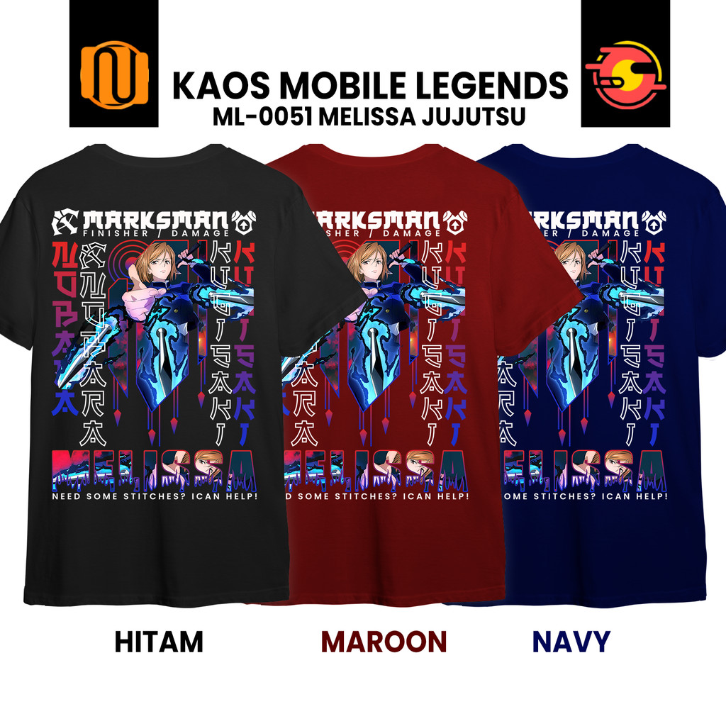 Nuhifa Store Kaos MELISSA NOBARA KUGISAKI SKIN JUJUTSU KAISEN JJK Mobile Legeds Lengan Pendek Hitam