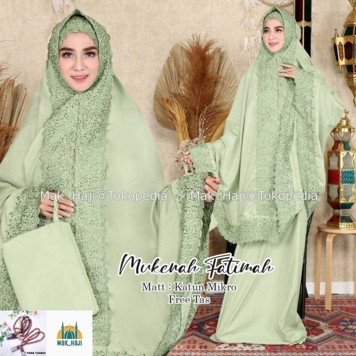 Mukena Fatima krisdayanti Katun Mikro Renda Brukat Dewasa Jumbo Siti K - HIJAU LUMUT