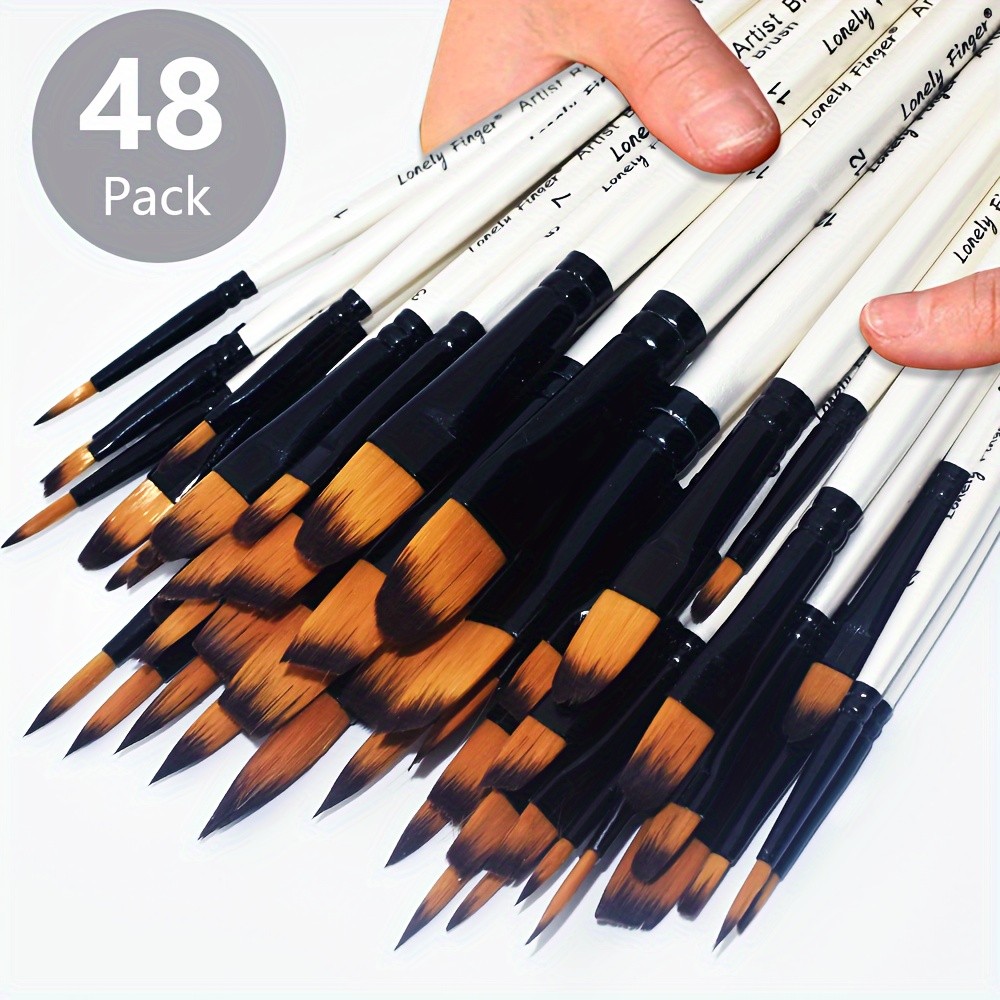 

48pcs Professional Artist Paint Brush Set Include Round Filbert Flat Angle Fine Detail Brushes Premium Nylon Brush for Painting
