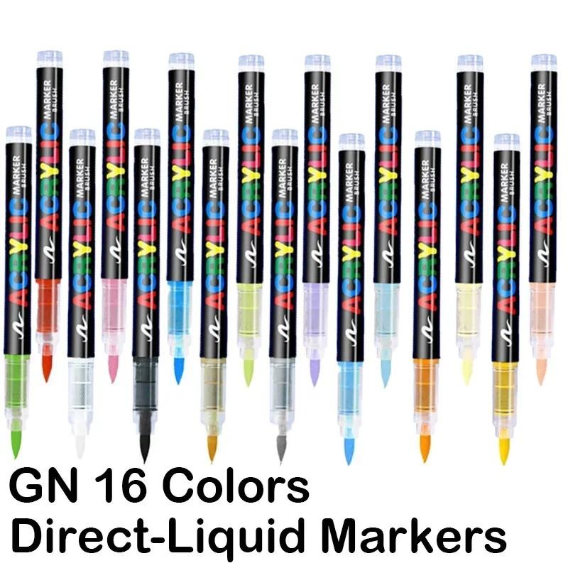 

16 Colors Acrylic Markers Brush Pens for Fabric Rock Painting Pen Stone Ceramic Glass Canvas DIY Card Making Art Supplies