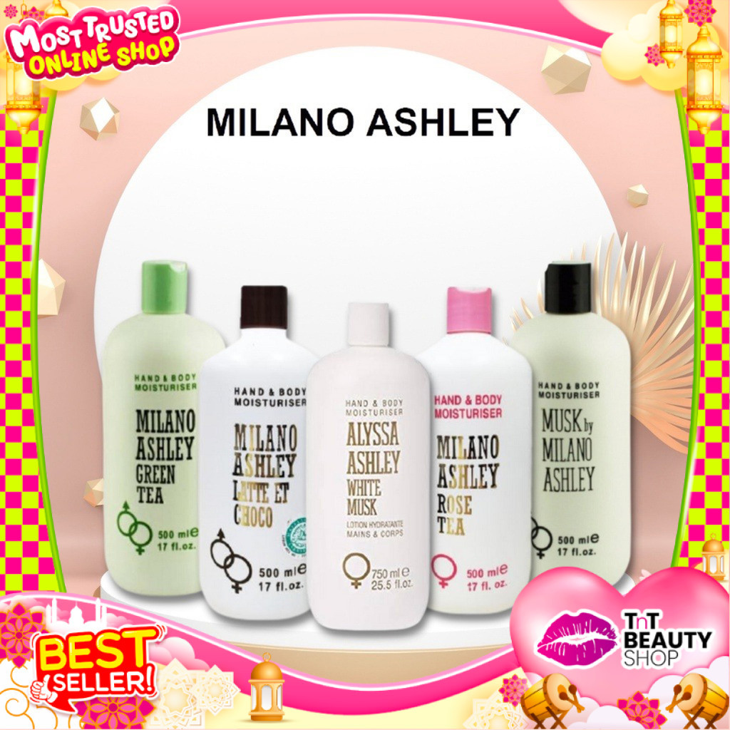 MILANO ASHLEY Hand & Body Lotion Moisturiser - 150ml - 300ml - 500ml | Rose Tea - Green Tea -  Latte