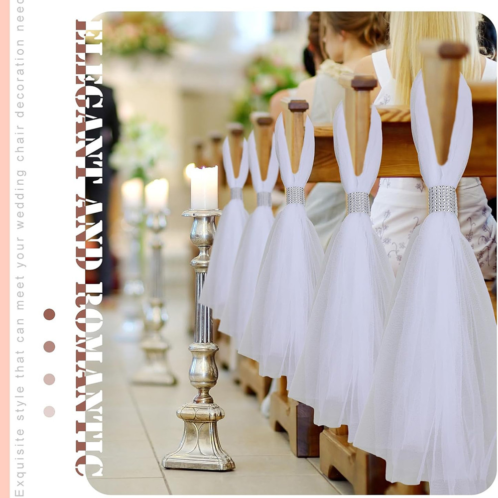 

5 pcs Wedding Pew Bows Wedding Aisle Decoration White Tutu Bow Tulle Chair Bows for Church Bridal Shower supplies favors funny