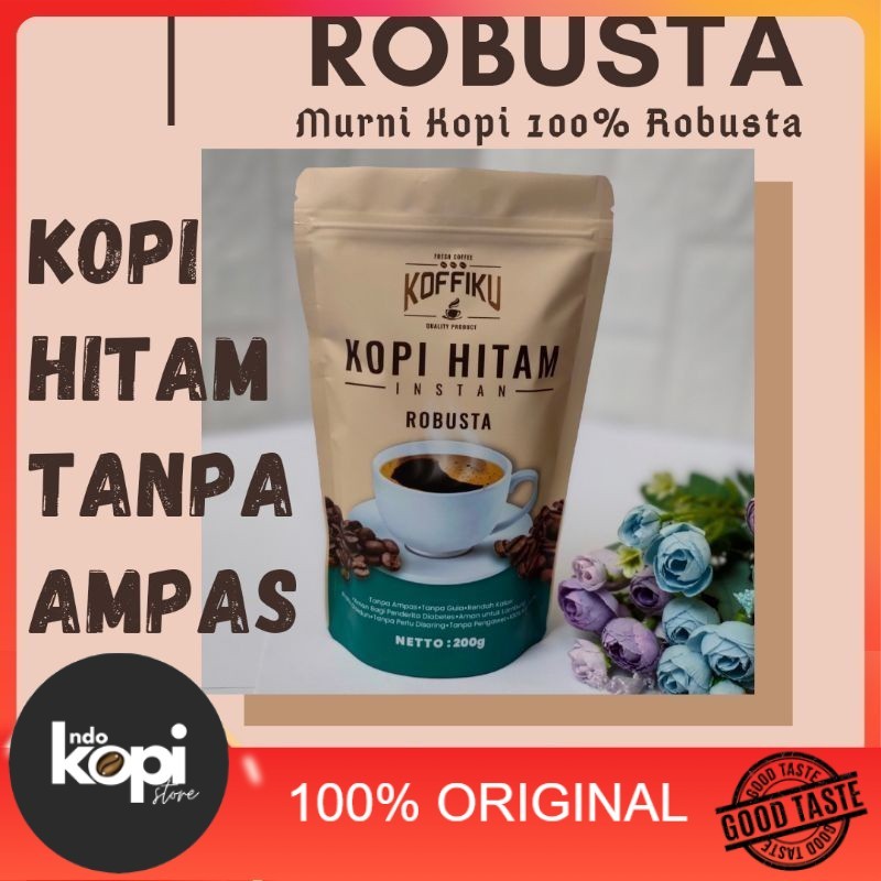 

KOFFIKU Kopi Hitam Robusta Tanpa Ampas Spray Dried Black Instant Coffee 100% Robusta 200 Gram Indokopistore