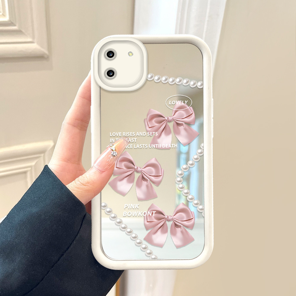 Casing Hp Untuk Realme C11 Phone Case Cesing Soft Cover Pink Bow 8201 Mode Mirror Kesing JZ Cream Ca