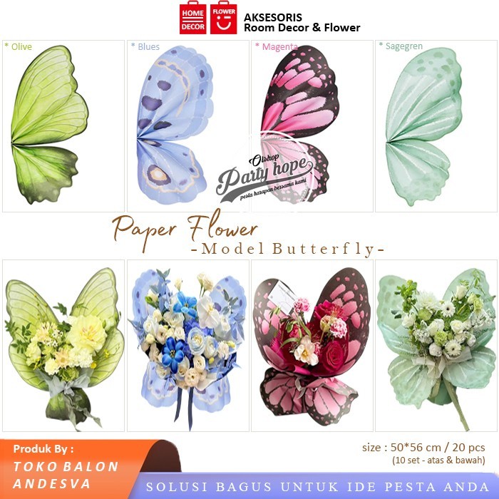 

[isi 20] Kertas Buket Bunga Bentuk Sayap Kupu Kupu CD / Kertas Paper Wrapping Flower Cellophane Butterfly