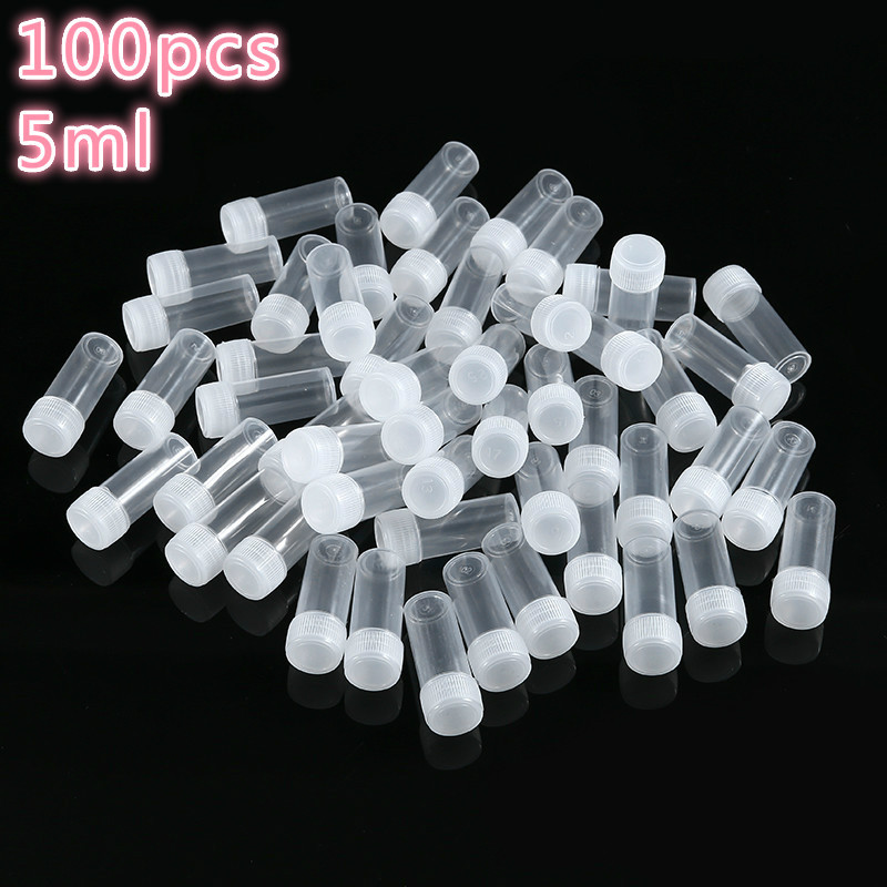 

100pcs 5ml Plastic Test Tubes Vials Sample Container Powder Craft Cap Bottles for Office School Chemistry Supplies.