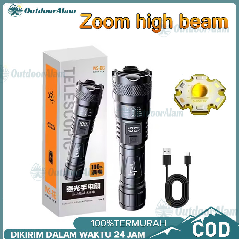 【COD】Senter LED Super Terang 10000 Lumens Jarak Jauh Ringan Tahan Air IPX8 Zoom USB Rechargeable Sen