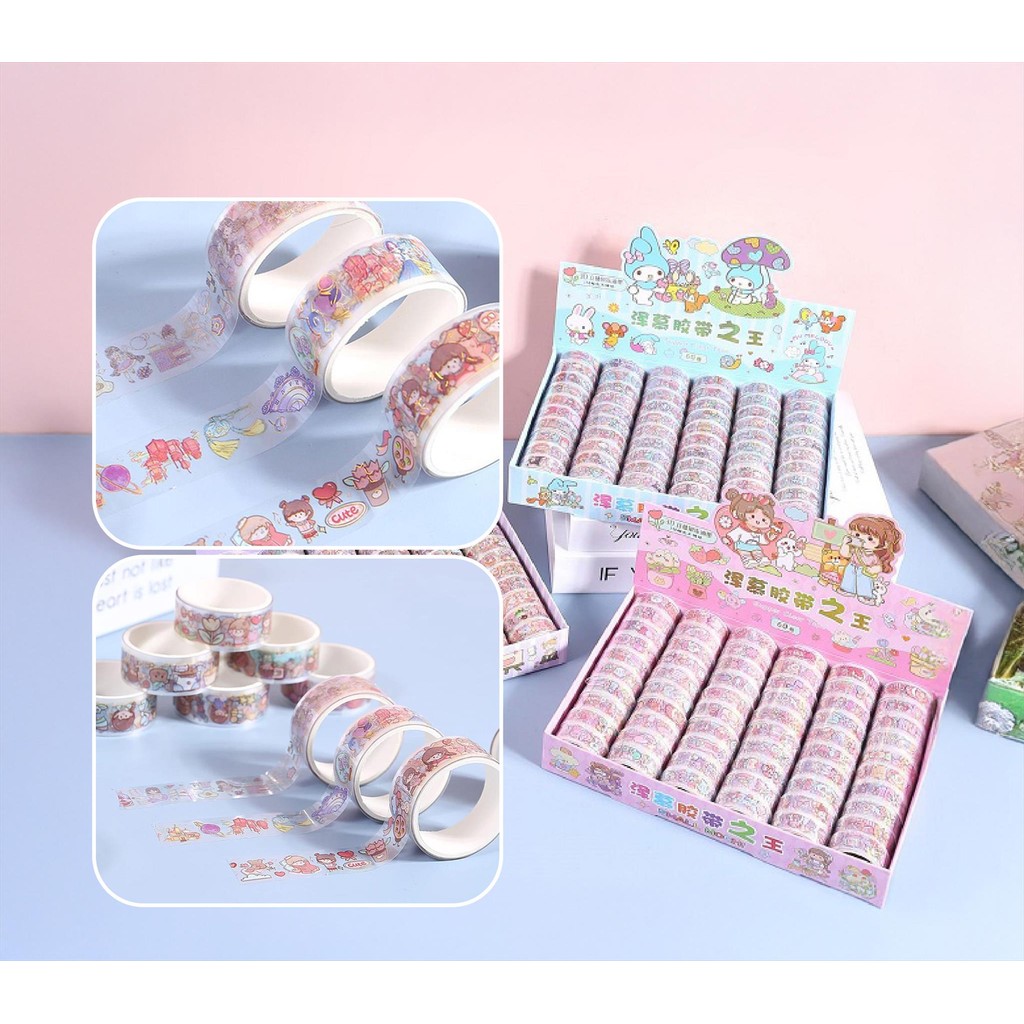 

NA Selotip Karakter Roll Transparan 1 Pcs Satuan / Isolasi Solatip Gambar Kartun Motif Lucu / Solasi Washi Tape / Masking Tape Journal