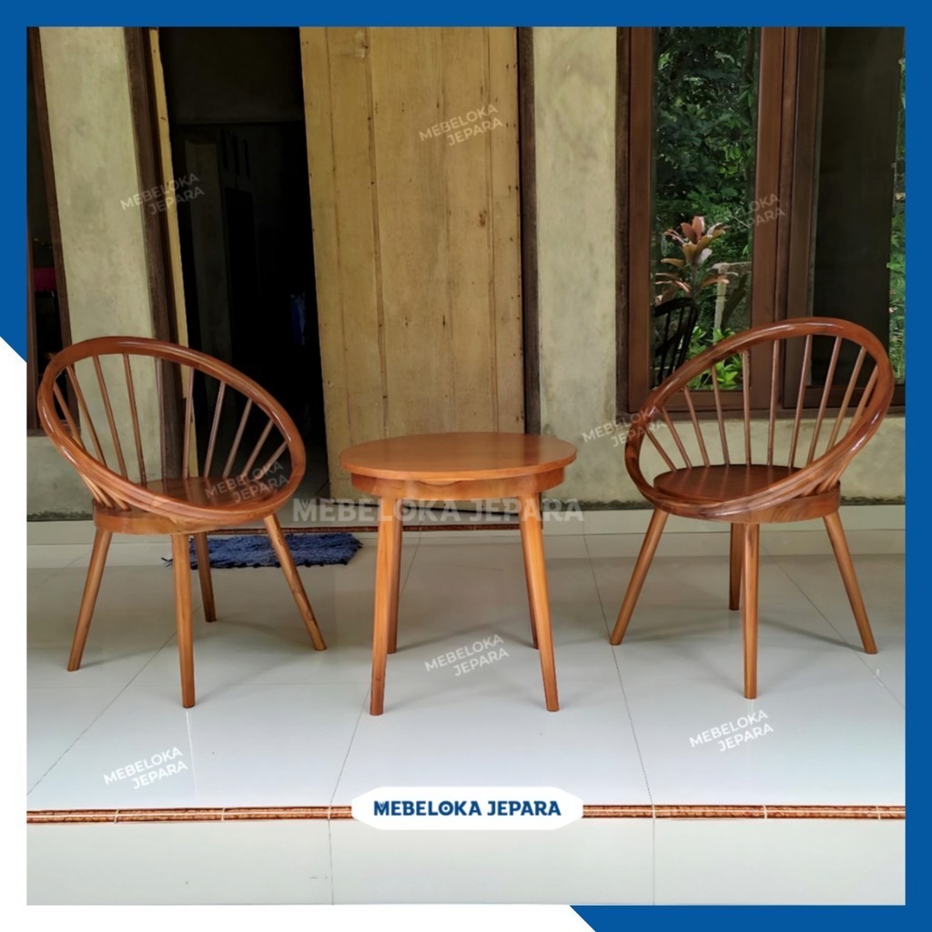 Kursi teras minimalis modern kayu jati. Kursi meja teras unik aestethic parabola