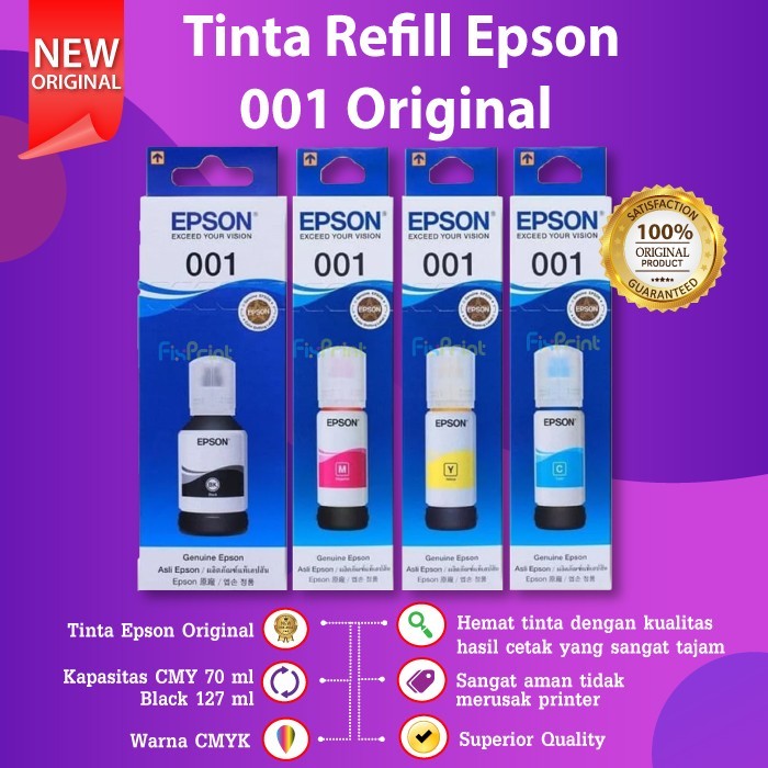 Tinta Epson 001 1SET CMYK PRINTER L4150 L6160 L6170 L6190 ORIGINAL