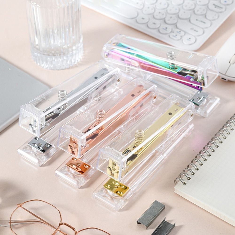 

Manual Transparent Stapler Bookbinding Tool Lightweight Paper Stapler Rose Gold INS Book Binding Machines School Office Supplies