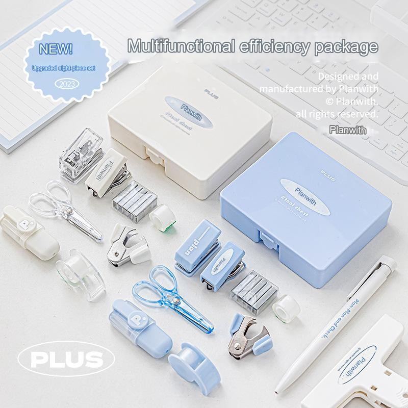 

Portable Mini Stapler Box Set, Multifunction Hand Tool Chest DIY Scrapbook Student Stationery, Efficiency Office School Supplies