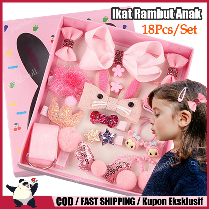 Ikat Rambut Anak/18Pcs/Set Ikat Rambut Anak SET Gift Box & Paper Bag - Jepit Rambut Anak SET -