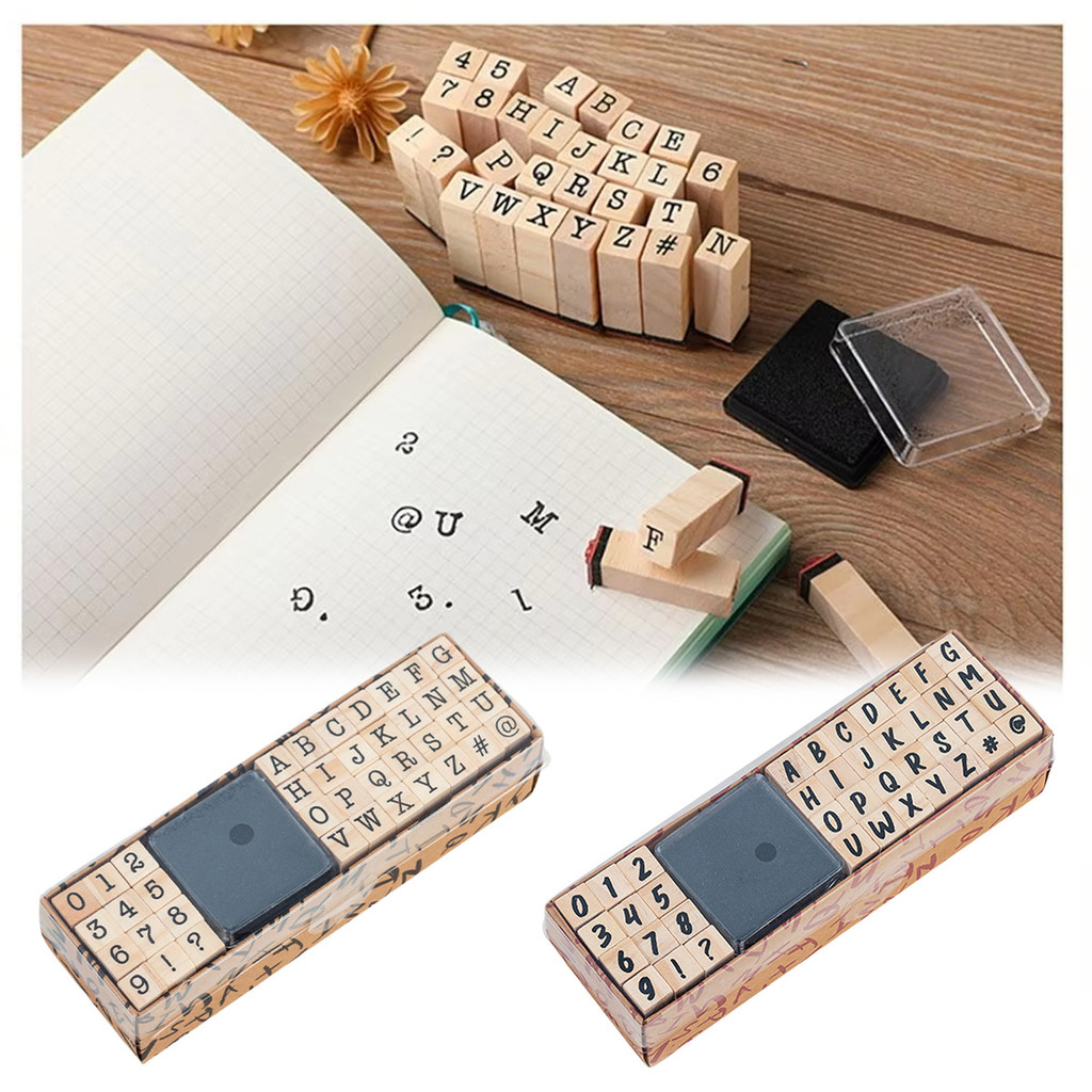 

1box Alphabet And Number Stamp templat Paket Stempel Kayu Estetik Stamp Set Perlengkapan Kantor