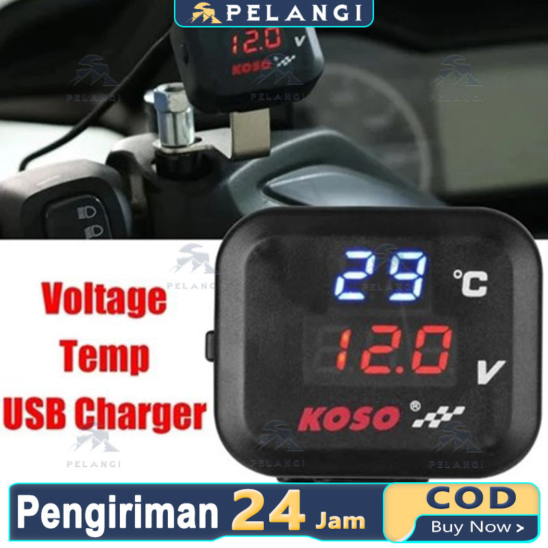 Voltmeter Koso 3 In 1 USB Charger Universal SEMUA MOTOR Anti Air Original Termometer Digital Jam Suh
