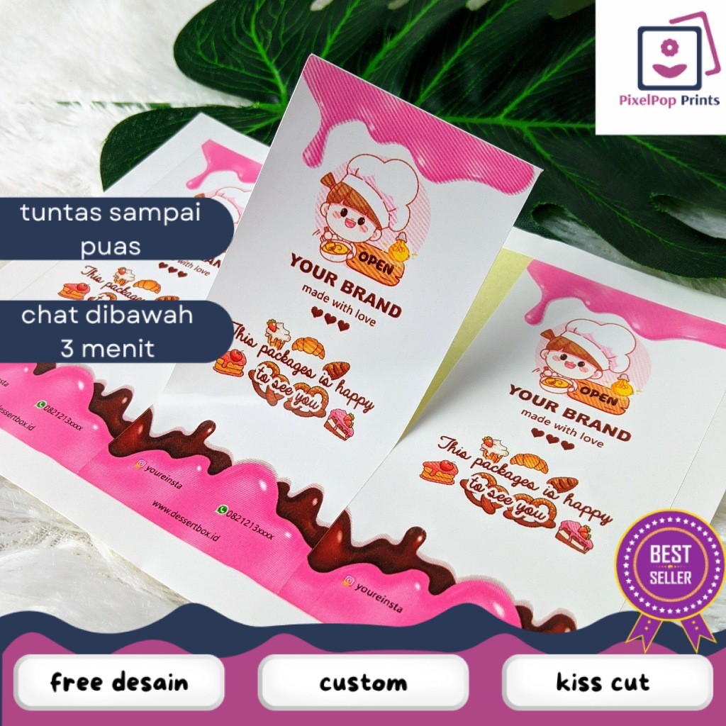 

Opikapip Stiker Seal Dessert Cetak Sticker Seal Segel Box Persegi Segel Custom Free Desain A3+