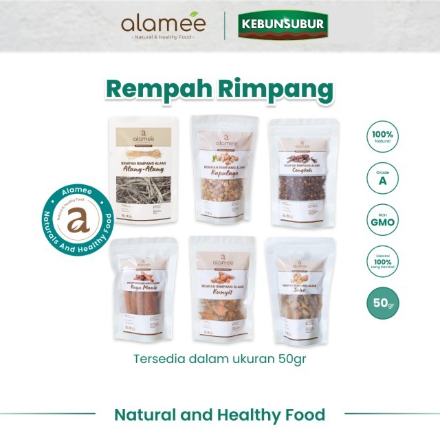 

ALAMEE Bumbu Rempah Kering 50gr Temulawak Jahe Kapulaga Ketumbar Lengkuas Kayu Manis Cengkeh Spice kebunsubur