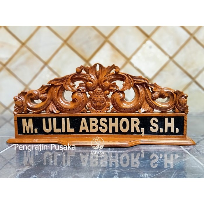 

papan nama meja jabatan ukir kayu jati custom logo PP3642369