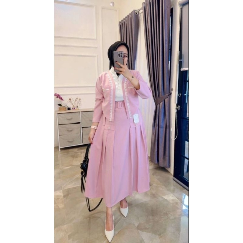 setelan Moana salur Korean style (free belt) muslim lengan panjang busui friendly,gamis, dress Korea