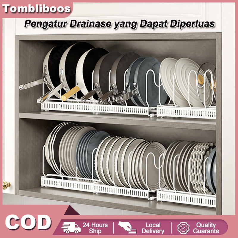 Organiser Panci Adjustable Rak Panci Rak Dapur Perlengkapan Dapur Rak Bawah Perapi Dapur