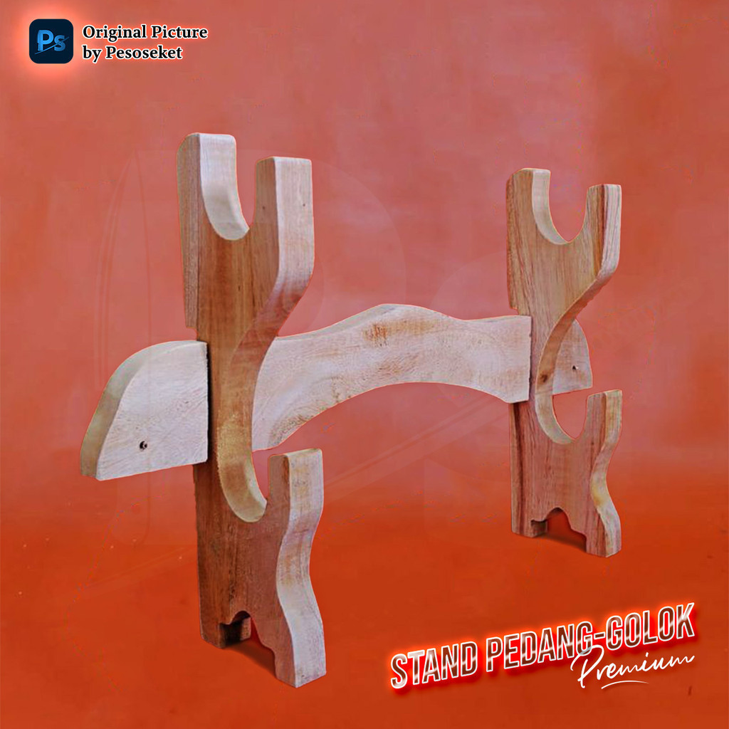 [PROMO] Stand Rak Dudukan Katana Samurai Pedang & Golok 2 Tahap Natural by WA1 Pesoseket