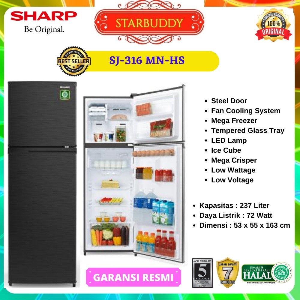 PROMO SPESIAL KULKAS SHARP SJ-316MN-HS, SJ-316MN, SJ 316 2 PINTU