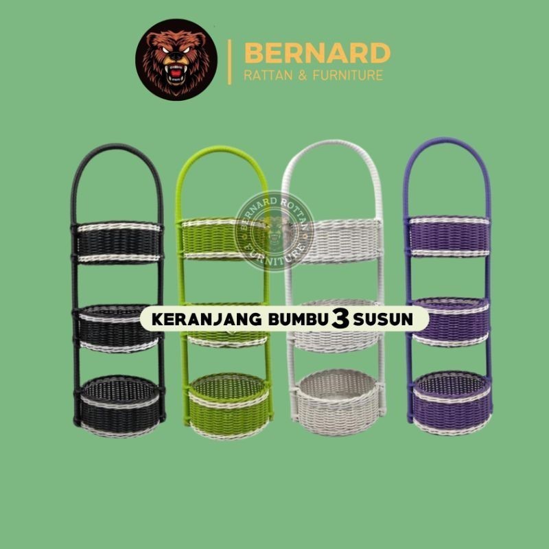 KERANJANG / RAK BUMBU 3 SUSUN ROTAN SINTETIS