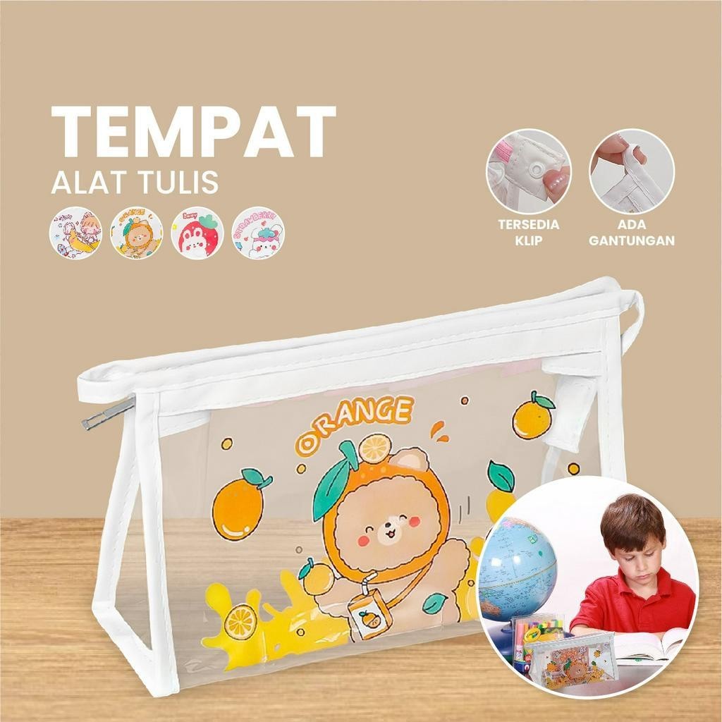 

Tempat Pensil Transparan Motif Kartun Tas Pouch Kosmetik / Tas Kosmetik Travel Multifungsi Ala Korea Pouch Serbaguna