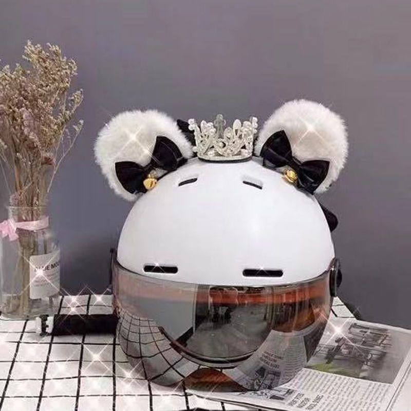 ☽Dekorasi Helm Sepeda Motor Elektrik Wanita Dekorasi Helm Lucu Telinga Beruang Wanita Telinga Kucing