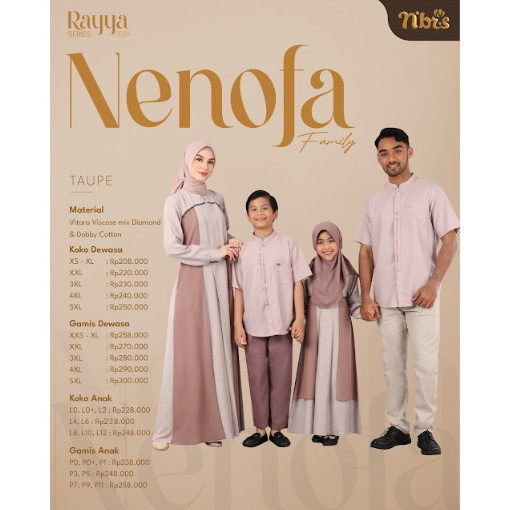 NBRS Sarimbit Keluarga Baju Couple Muslim Keluarga Lebaran 2024 NIbras Rayya Series Nenofa Taupe Gam