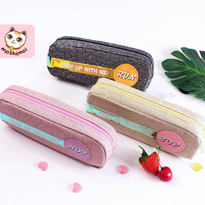 

Pencil Case/Tepak Pensil/Kotak Pensil Kain Zipper Motif Metalik Warna