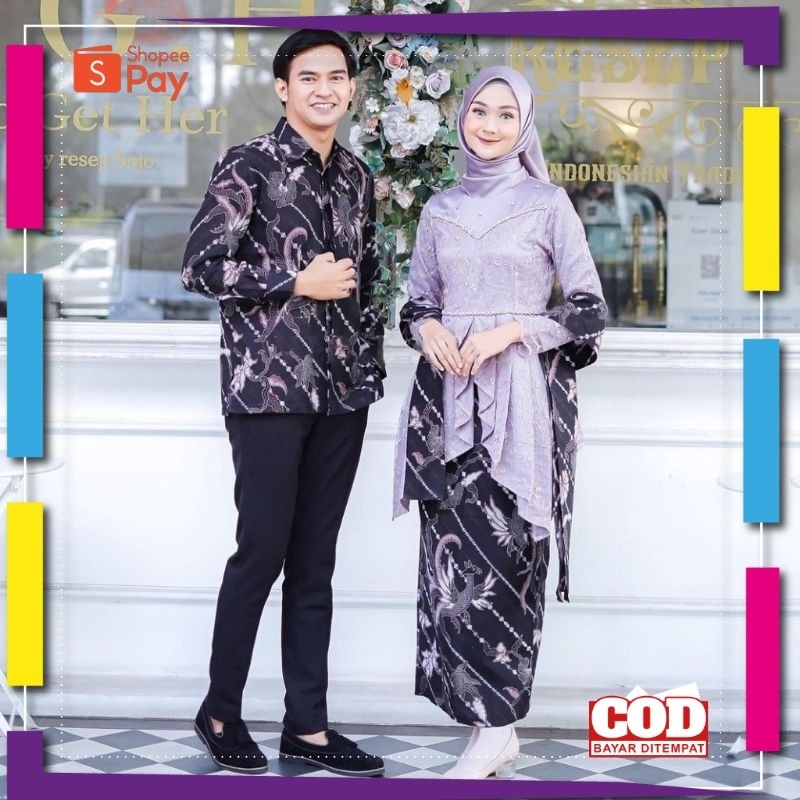 KAIN LEMBUT HALUS ADEM TEBAL / BATIK OFFICIAL- Kebaya Batik Couple Freya Brokat Tille Mutiara Sarimb