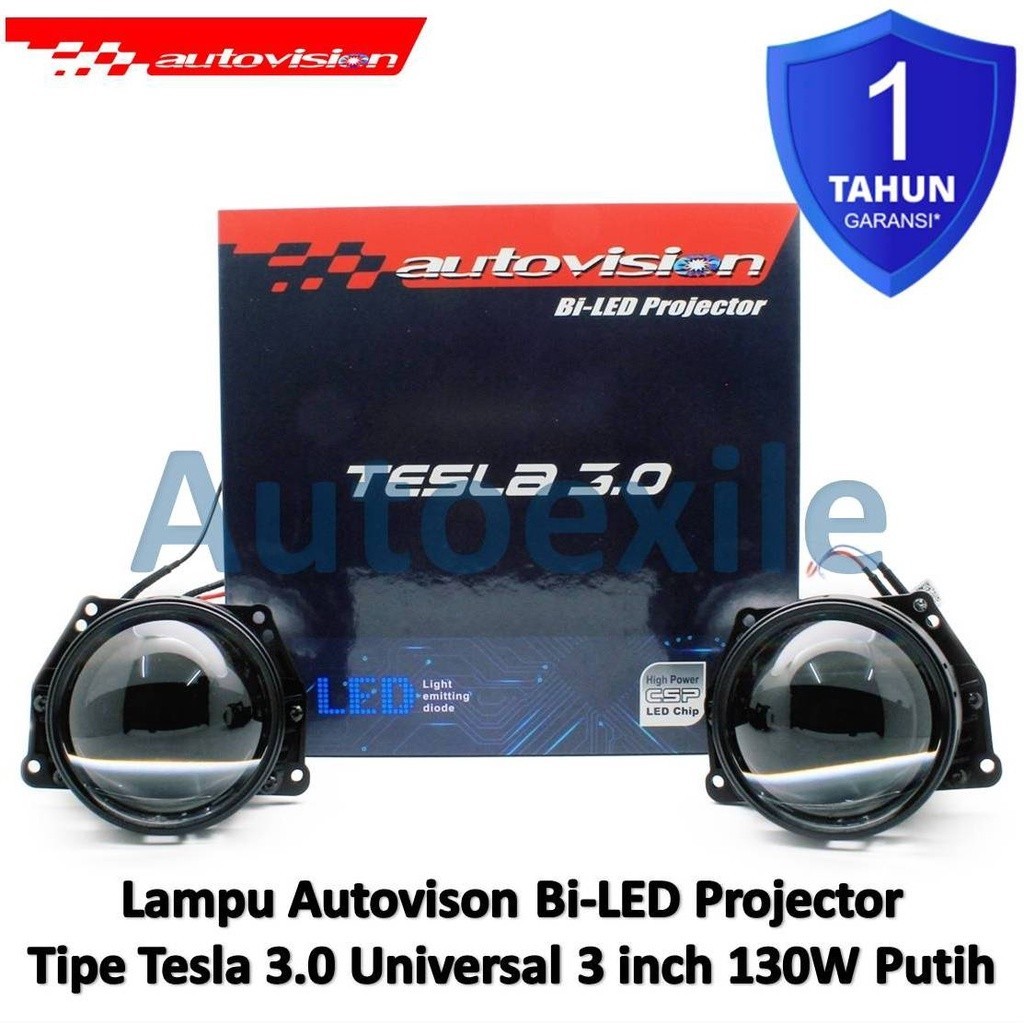 Autovision BiLED Projector Tesla 3inch 130W Putih 5500K Universal Original Garansi Lampu Projie LED 