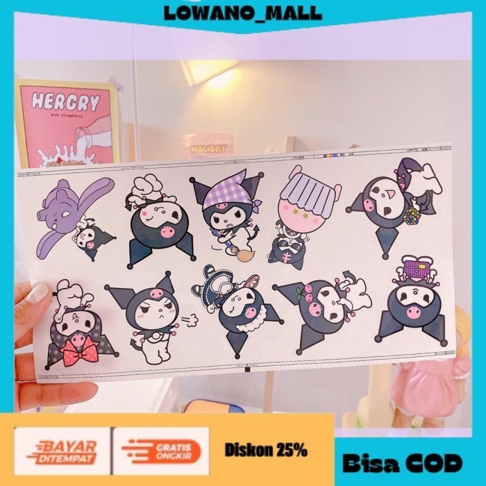 

[[LOWANOMALL]] TERLARIS Hello Kitty Sticker Decorative Stiker Cute Cartoon Anti Air PVC Girl 5 KUROMI COD