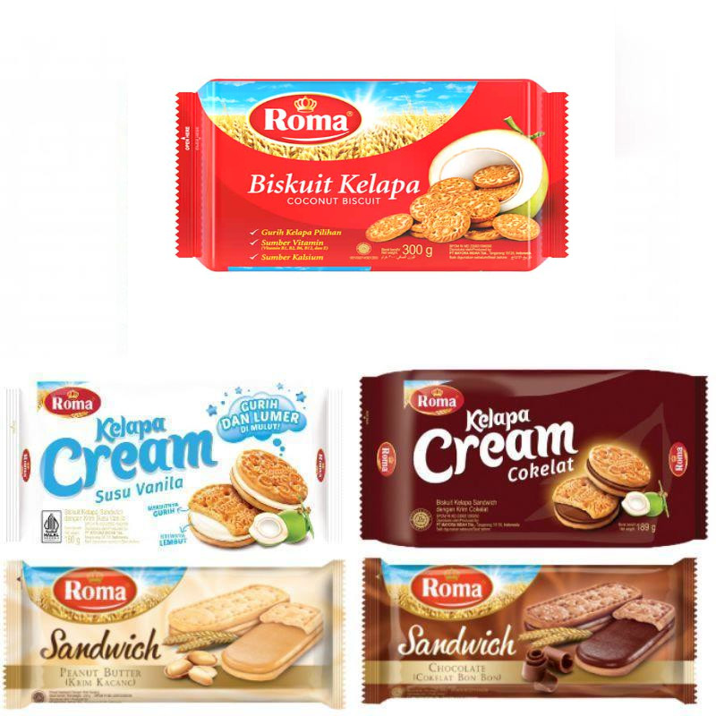 

BISKUIT ROMA KELAPA 300GR CREAM VANILLA COKLAT SANDWICH - SNACK MAKANAN RINGAN