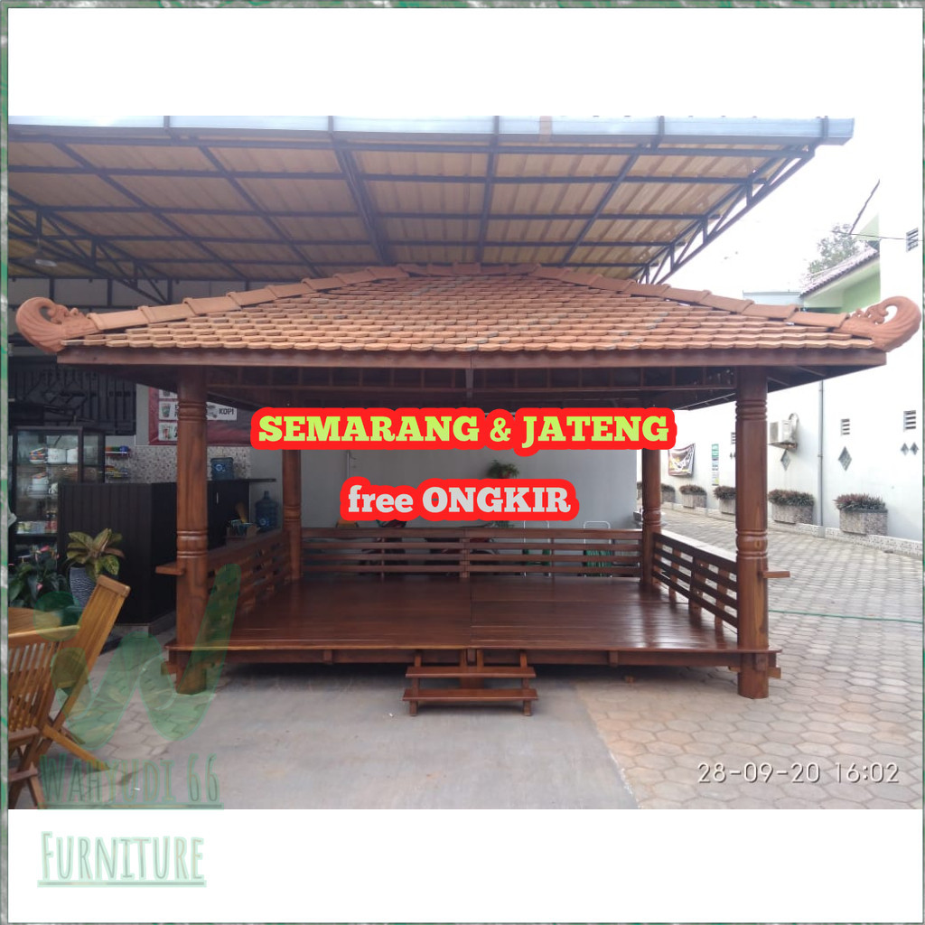 Gazebo Jati Minimalis Jumbo Soko Bubut | Gazebo Minimalis Kayu Jati