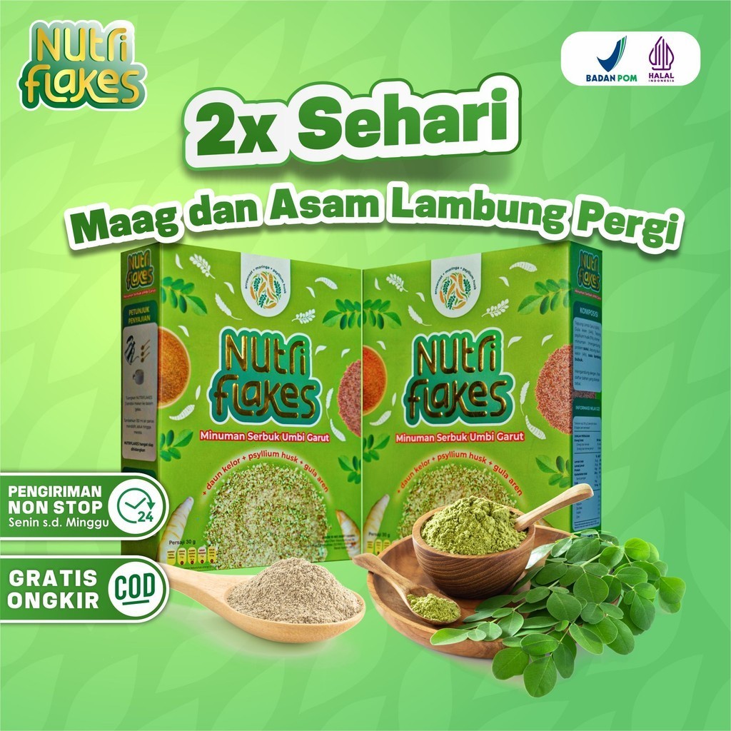 

Nutriflakes Minuman Serbuk Umbi Garut Atasi Permasalahan Maag 280gr