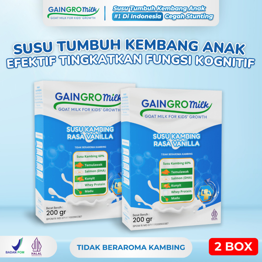 

GAINGRO MILK RASA VANILLA (PAKET 2 BOX) Susu Kambing untuk Kecerdasan Anak GainGro Milk Shop