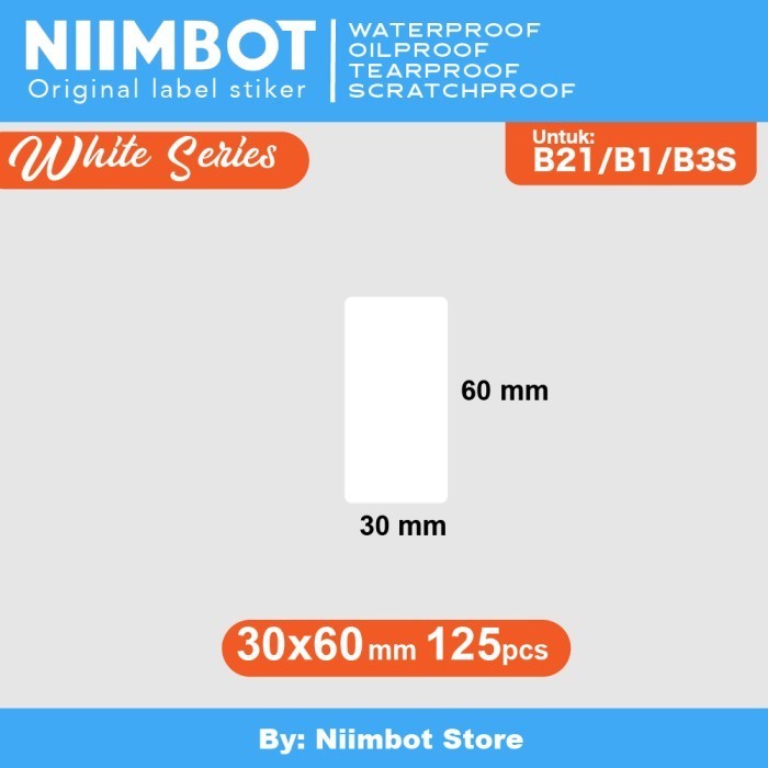 

Label Stiker Niimbot B21 B1 B3S Sticker Thermal Refill Label - WHITE - White 30x60